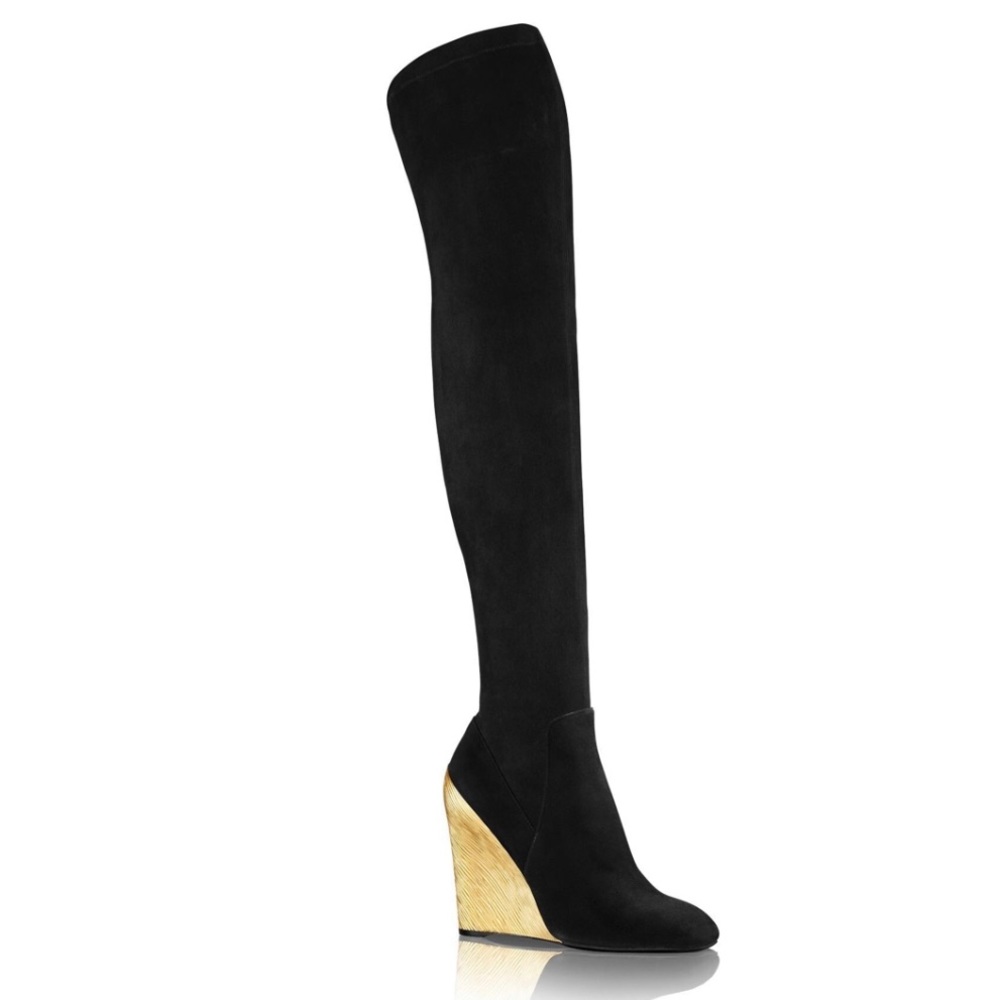 Louis Vuitton Black and Gold Over the Knee Boots